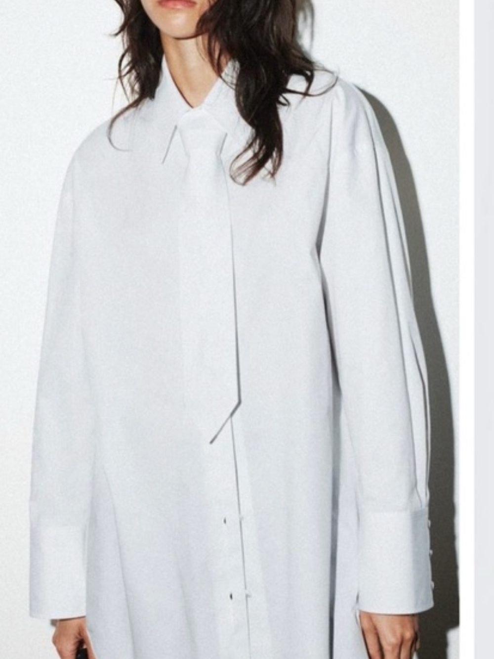 Zara White Tie-Neck Oversized Button Shirt